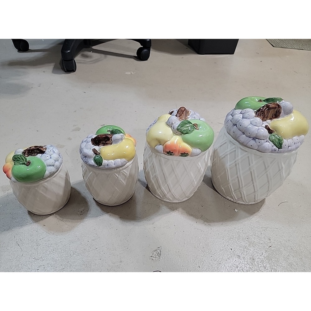 Vintage Ceramic 1970s Made In Japan 3D Fruit Covered Canister Set Of‎ 4 Unmarked